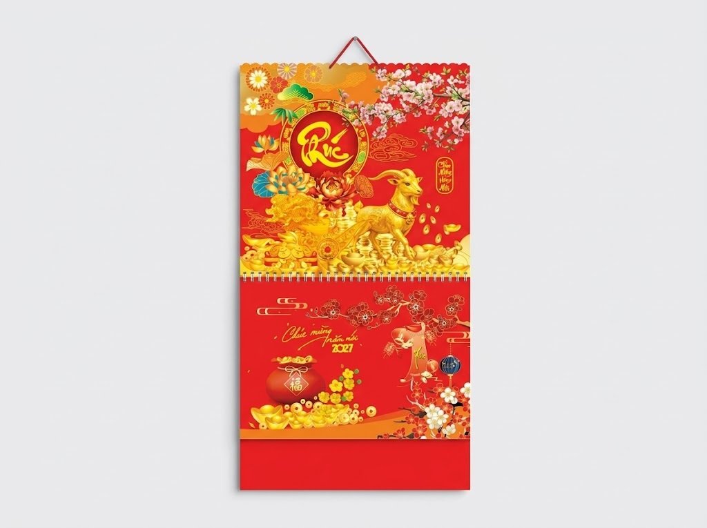 Mẫu lịch tết lò xo gắn tường 13 tờ