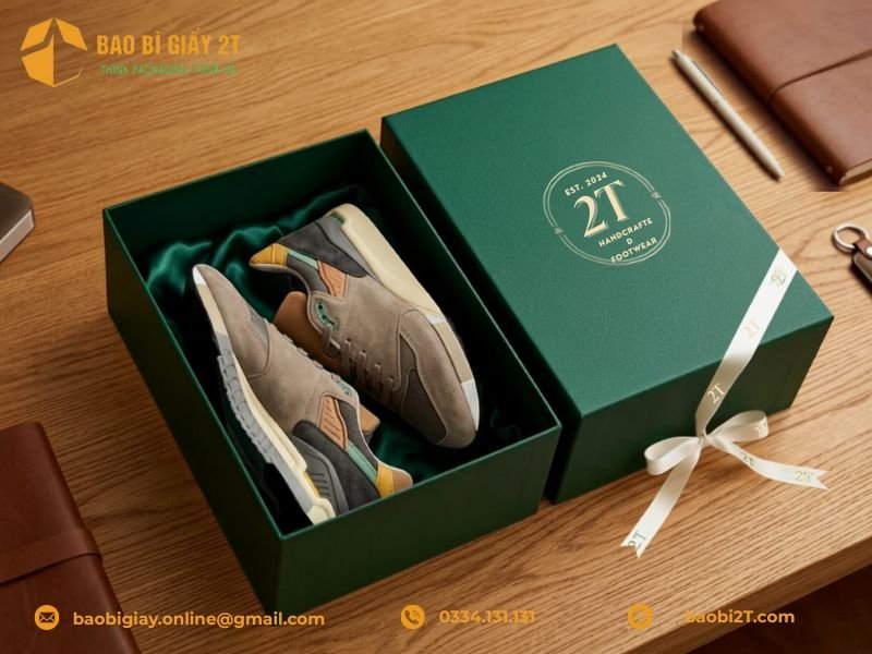 Mẫu hộp giấy đựng giày logo thương hiệu