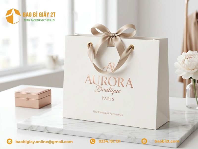 Mẫu túi giấy Ivory đựng quần áo được thiết kế sang trọng