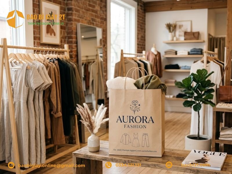 Mẫu in túi giấy đựng quần áo đẹp bằng chất liệu kraft thân thiện môi trường