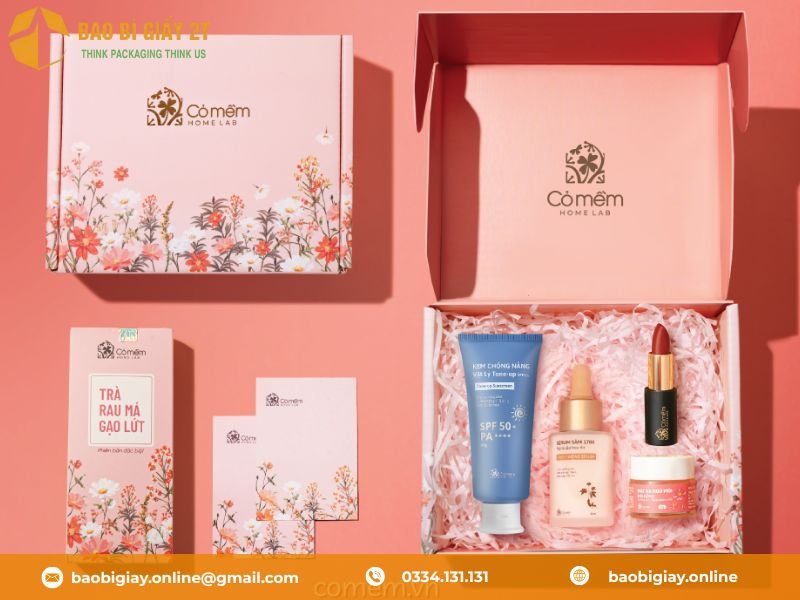 Hộp carton nắp gài bồi sóng E đựng quà tặng mỹ phẩm