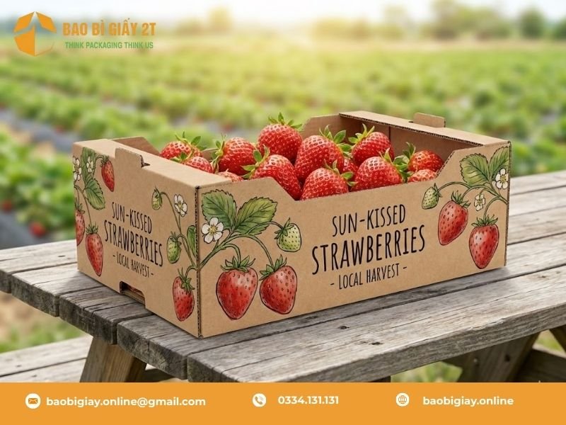 Các mẫu thùng carton đựng dâu tây phổ biến hiện nay