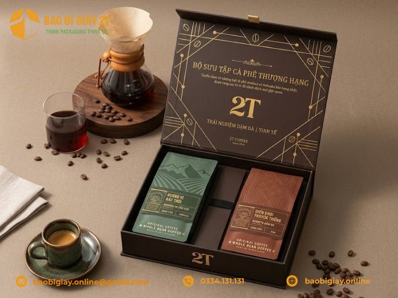 Mẫu hộp giấy đựng cà phê sang trọng