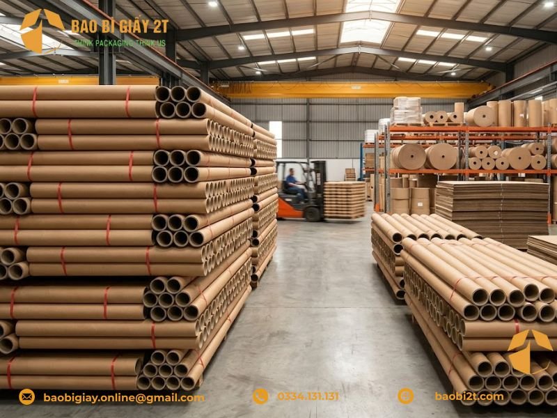 Quy Trình Sản Xuất Ông Giấy Trực Tiếp Tại Xưởng Bao Bì 2T
