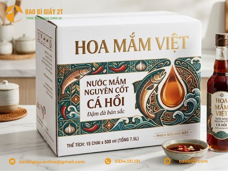 Mẫu thùng carton đựng nước mắm in Offset