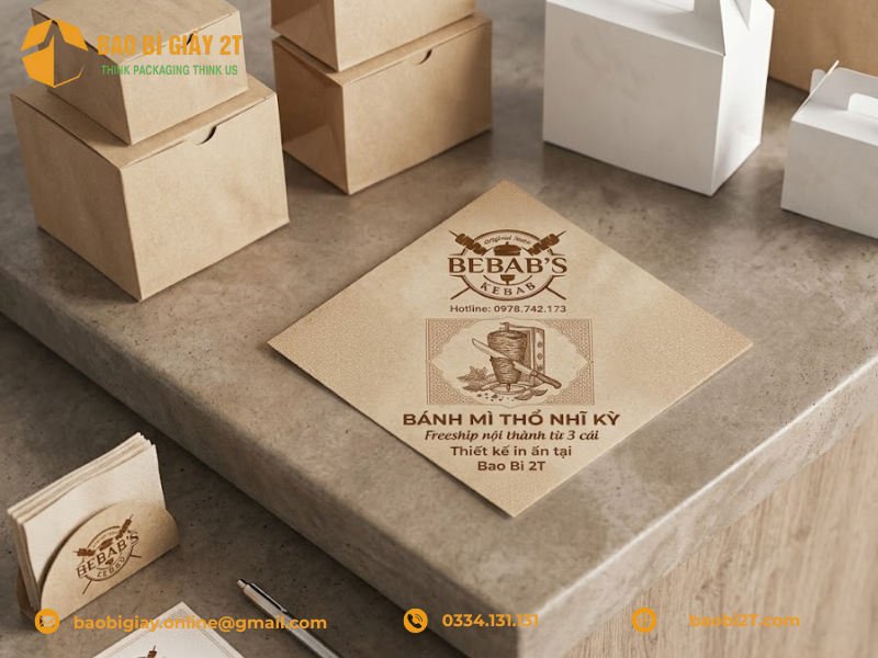 Bao bì giấy đựng bánh mì tam giác Kebab in ấn logo thương hiệu sắc nét