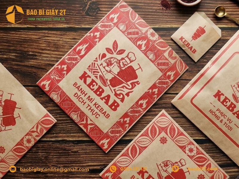 Mẫu túi giấy đựng bánh mì Kebab sử dụng giấy định lượng dày dặn