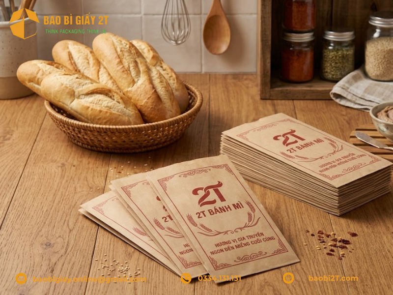Thiết kế bao bì giấy đựng bánh mì Việt Nam in logo thương hiệu
