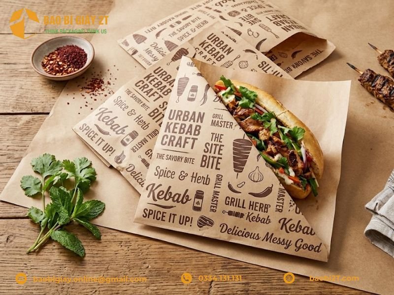 ao bì giấy đựng bánh mì Doner Kebab giá sỉ tận xưởng tại Bao Bì 2T