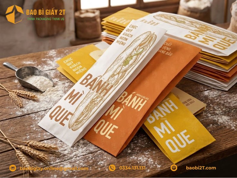 Lớp bao bì giấy đựng bánh mì que được làm từ chất liệu giấy Kraft tự nhiên