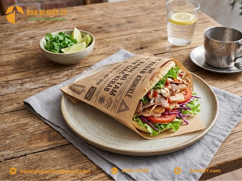 Mẫu túi giấy đựng bánh mì Kebab hình tam giác độc đáo