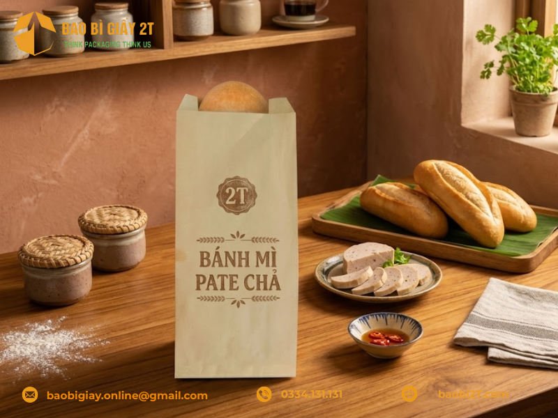 Mẫu túi giấy đựng bánh mì thịt truyền thống giá rẻ