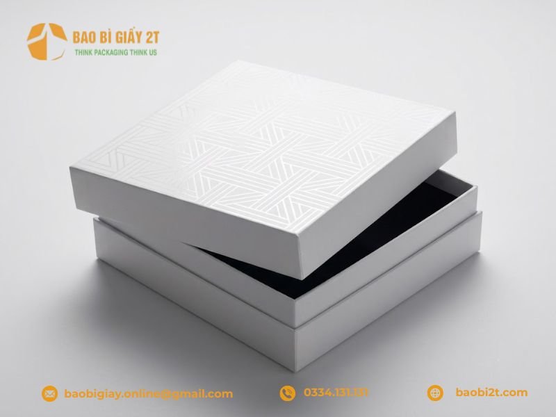 Hộp giấy cao cấp nắp âm dương bồi carton lạnh phủ ngoài bằng giấy Bristol láng mịn